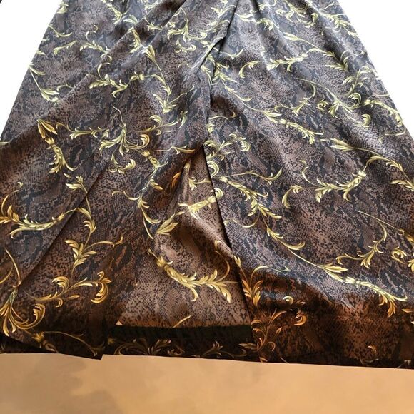 Valerie Steven Skirt set Silk Black/Brown/Gold long skirt button down blouse 6 - Picture 6 of 13